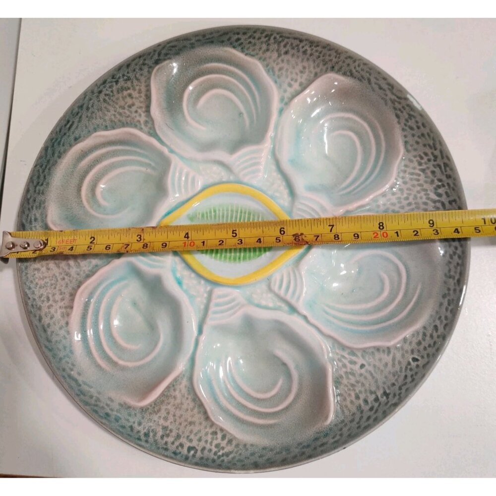 2 Vintage MCM Majolica Pottery Lemon Wedge Oyster Plates 1950-70's Japan READ - Picture 12 of 13